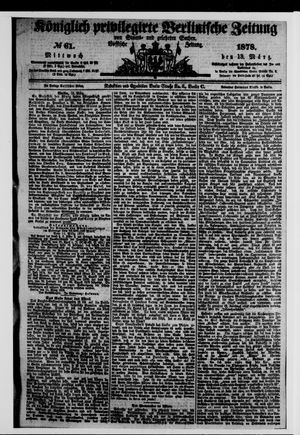 Königlich privilegirte Berlinische Zeitung von Staats- und gelehrten Sachen on Mar 13, 1878