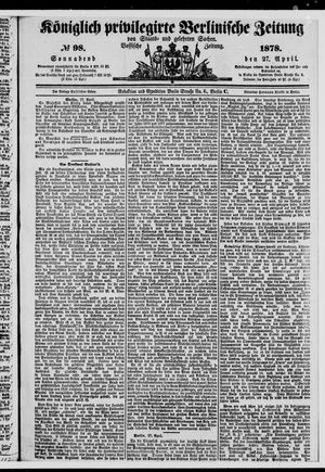 Königlich privilegirte Berlinische Zeitung von Staats- und gelehrten Sachen vom 27.04.1878