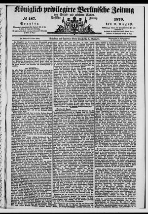 Königlich privilegirte Berlinische Zeitung von Staats- und gelehrten Sachen vom 11.08.1878