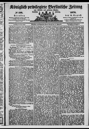 Königlich privilegirte Berlinische Zeitung von Staats- und gelehrten Sachen on Aug 13, 1878