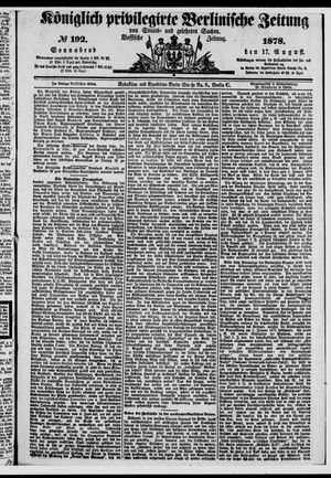 Königlich privilegirte Berlinische Zeitung von Staats- und gelehrten Sachen vom 17.08.1878