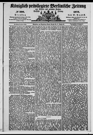 Königlich privilegirte Berlinische Zeitung von Staats- und gelehrten Sachen on Aug 27, 1878