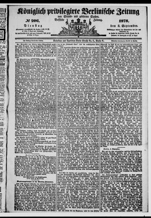 Königlich privilegirte Berlinische Zeitung von Staats- und gelehrten Sachen on Sep 3, 1878