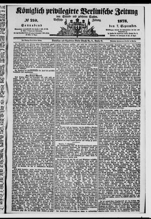 Königlich privilegirte Berlinische Zeitung von Staats- und gelehrten Sachen on Sep 7, 1878