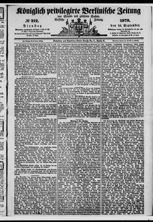 Königlich privilegirte Berlinische Zeitung von Staats- und gelehrten Sachen on Sep 10, 1878