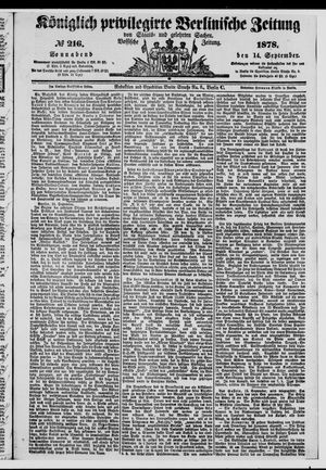 Königlich privilegirte Berlinische Zeitung von Staats- und gelehrten Sachen vom 14.09.1878