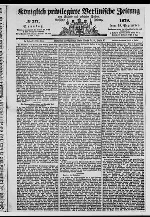Königlich privilegirte Berlinische Zeitung von Staats- und gelehrten Sachen on Sep 15, 1878
