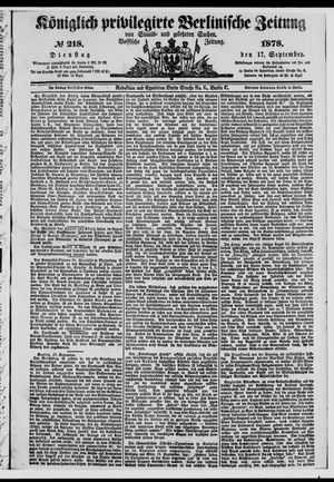 Königlich privilegirte Berlinische Zeitung von Staats- und gelehrten Sachen vom 17.09.1878