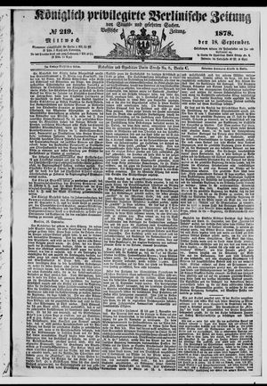 Königlich privilegirte Berlinische Zeitung von Staats- und gelehrten Sachen vom 18.09.1878