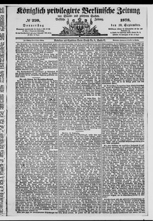 Königlich privilegirte Berlinische Zeitung von Staats- und gelehrten Sachen vom 19.09.1878