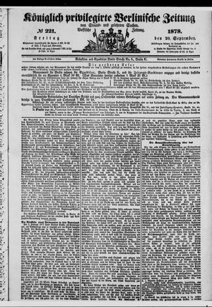 Königlich privilegirte Berlinische Zeitung von Staats- und gelehrten Sachen on Sep 20, 1878