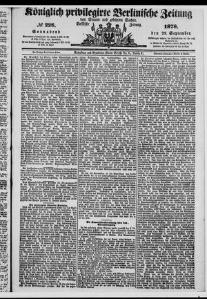 Königlich privilegirte Berlinische Zeitung von Staats- und gelehrten Sachen vom 28.09.1878