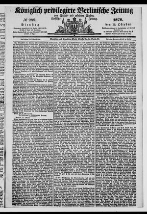 Königlich privilegirte Berlinische Zeitung von Staats- und gelehrten Sachen on Oct 15, 1878