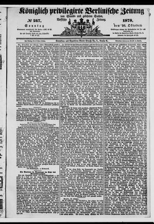 Königlich privilegirte Berlinische Zeitung von Staats- und gelehrten Sachen on Oct 20, 1878