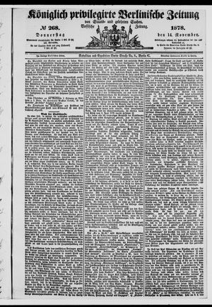 Königlich privilegirte Berlinische Zeitung von Staats- und gelehrten Sachen vom 14.11.1878