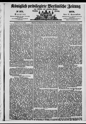 Königlich privilegirte Berlinische Zeitung von Staats- und gelehrten Sachen vom 17.11.1878