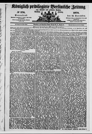 Königlich privilegirte Berlinische Zeitung von Staats- und gelehrten Sachen on Nov 23, 1878
