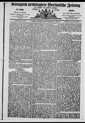 Königlich privilegirte Berlinische Zeitung von Staats- und gelehrten Sachen vom 28.11.1878