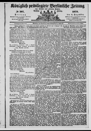 Königlich privilegirte Berlinische Zeitung von Staats- und gelehrten Sachen on Dec 6, 1878
