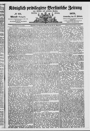 Königlich privilegirte Berlinische Zeitung von Staats- und gelehrten Sachen vom 27.02.1879