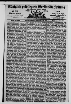 Königlich privilegirte Berlinische Zeitung von Staats- und gelehrten Sachen vom 21.04.1879