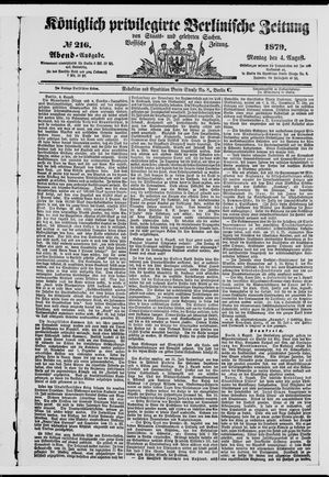 Königlich privilegirte Berlinische Zeitung von Staats- und gelehrten Sachen on Aug 4, 1879