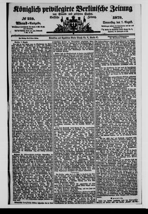 Königlich privilegirte Berlinische Zeitung von Staats- und gelehrten Sachen vom 07.08.1879