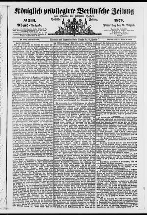 Königlich privilegirte Berlinische Zeitung von Staats- und gelehrten Sachen on Aug 21, 1879