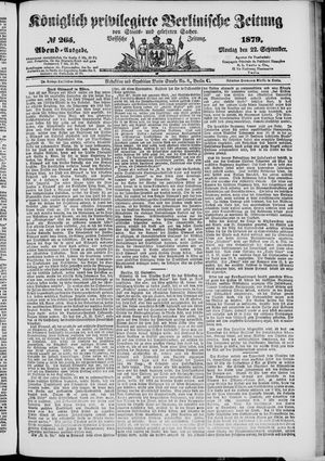 Königlich privilegirte Berlinische Zeitung von Staats- und gelehrten Sachen vom 22.09.1879