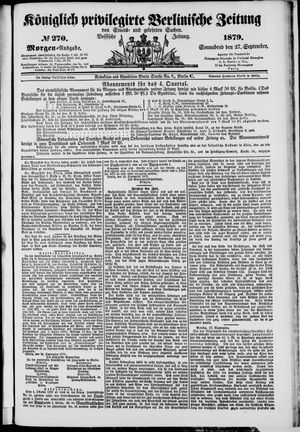 Königlich privilegirte Berlinische Zeitung von Staats- und gelehrten Sachen vom 27.09.1879