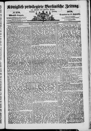 Königlich privilegirte Berlinische Zeitung von Staats- und gelehrten Sachen vom 27.09.1879