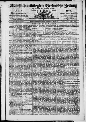 Königlich privilegirte Berlinische Zeitung von Staats- und gelehrten Sachen vom 30.09.1879