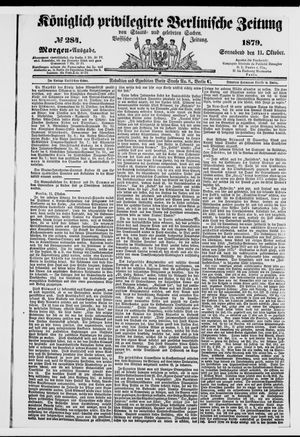 Königlich privilegirte Berlinische Zeitung von Staats- und gelehrten Sachen vom 11.10.1879