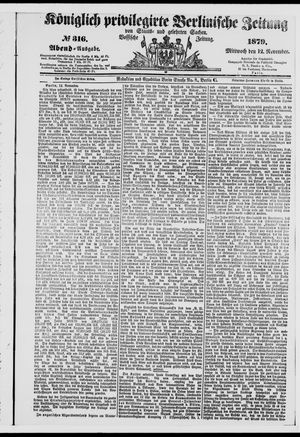 Königlich privilegirte Berlinische Zeitung von Staats- und gelehrten Sachen vom 12.11.1879