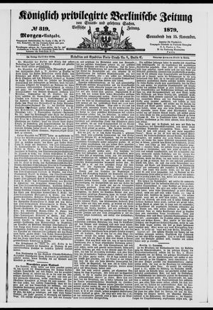 Königlich privilegirte Berlinische Zeitung von Staats- und gelehrten Sachen vom 15.11.1879