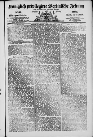 Königlich privilegirte Berlinische Zeitung von Staats- und gelehrten Sachen vom 03.02.1880