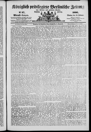 Königlich privilegirte Berlinische Zeitung von Staats- und gelehrten Sachen on Feb 16, 1880