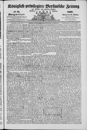 Königlich privilegirte Berlinische Zeitung von Staats- und gelehrten Sachen vom 20.02.1880