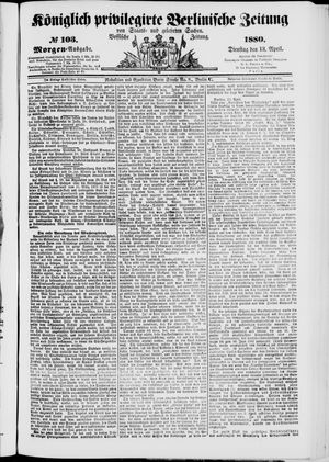 Königlich privilegirte Berlinische Zeitung von Staats- und gelehrten Sachen vom 13.04.1880