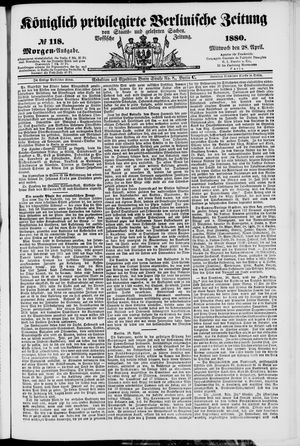 Königlich privilegirte Berlinische Zeitung von Staats- und gelehrten Sachen on Apr 28, 1880
