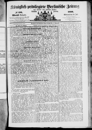 Königlich privilegirte Berlinische Zeitung von Staats- und gelehrten Sachen vom 14.07.1880