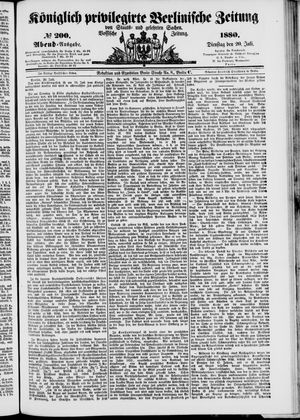 Königlich privilegirte Berlinische Zeitung von Staats- und gelehrten Sachen vom 20.07.1880