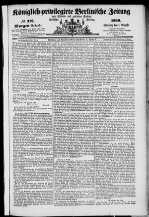 Königlich privilegirte Berlinische Zeitung von Staats- und gelehrten Sachen on Aug 1, 1880