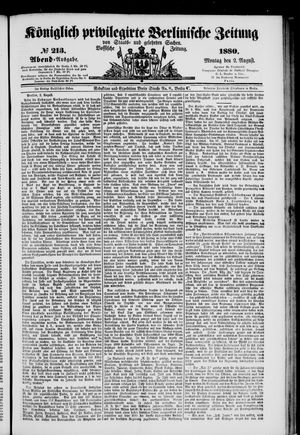 Königlich privilegirte Berlinische Zeitung von Staats- und gelehrten Sachen on Aug 2, 1880