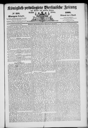 Königlich privilegirte Berlinische Zeitung von Staats- und gelehrten Sachen vom 04.08.1880