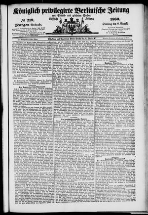 Königlich privilegirte Berlinische Zeitung von Staats- und gelehrten Sachen vom 08.08.1880