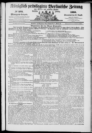 Königlich privilegirte Berlinische Zeitung von Staats- und gelehrten Sachen vom 21.08.1880