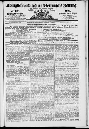 Königlich privilegirte Berlinische Zeitung von Staats- und gelehrten Sachen on Aug 28, 1880