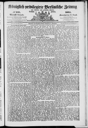 Königlich privilegirte Berlinische Zeitung von Staats- und gelehrten Sachen on Aug 28, 1880