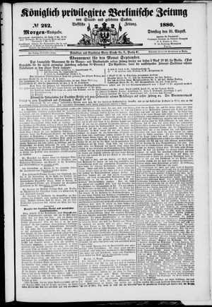 Königlich privilegirte Berlinische Zeitung von Staats- und gelehrten Sachen vom 31.08.1880
